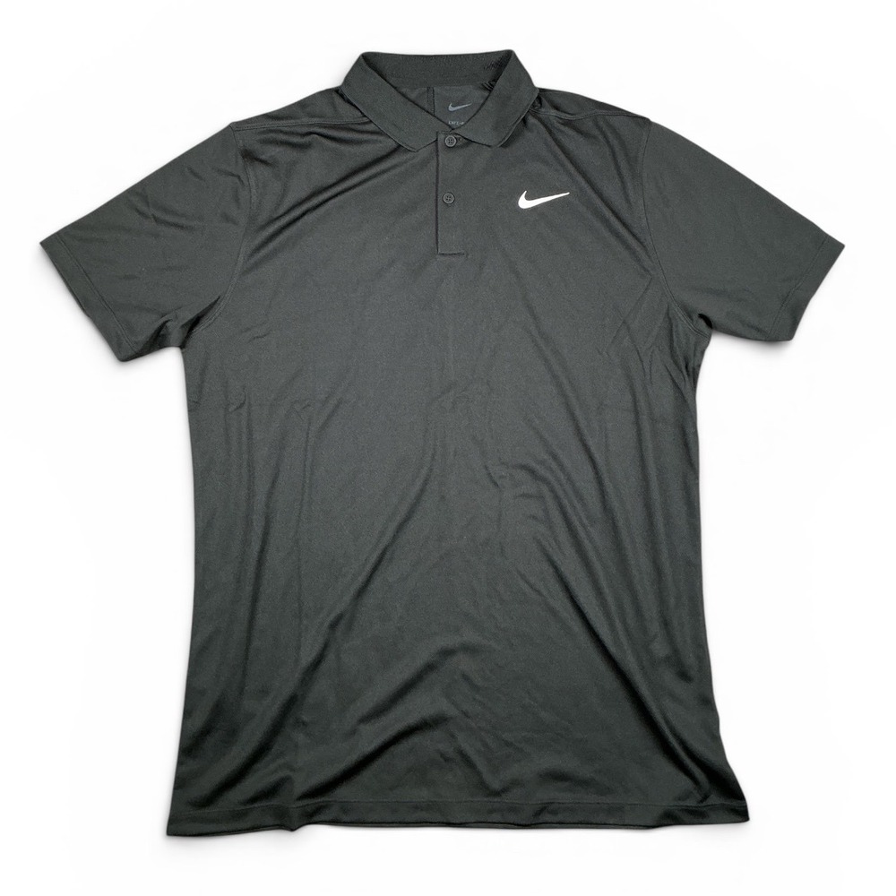 Nike Dri-FIT Mens Golf Polo Shirt Black Short Sleeve Swoosh Logo Medium New